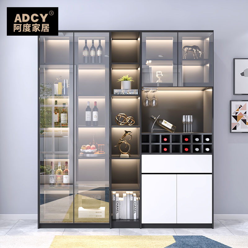 Home dining side cabinet wine cabinet in one wall living room light luxury restaurant cabinet customized modern minimal glass door high-end cabinet