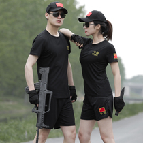 Summer military uniform Camouflage uniform t-shirt mens short sleeve womens cotton black tight tactical military fan T-shirt Physical training suit