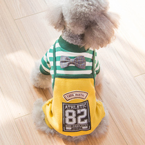 Dogs clothes teddy Bears cute fashion Four leggings thin strips Striped Back With Pants Small Dog Pets Spring And Autumn Clothing