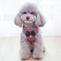 Plaid collar tie with bell Vest Style Pet Traction Rope Breathable Teddy Snownery Dog Rope Kitty Puppy Rope