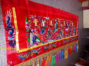 [精品1.5米横彩门彩八仙彩横幅绸布段布佛堂绣品苏绣奥绣潮绣]