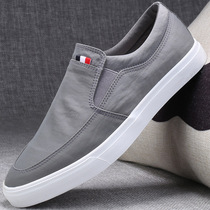 Spring and summer canvas mens shoes one pedal breathable and deodorant light and versatile mens casual lazy shoes Beijing old cloth shoes