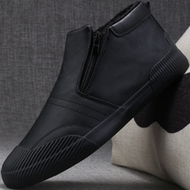 Mens shoes autumn and winter tide shoes a pedal high-top casual shoes mens leather shoes plus velvet warm cotton shoes Martin boots