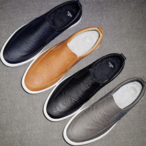 Lazy shoes men a pedal leather shoes Joker casual mens shoes Korean version of the trend soft leather spring board shoes Le Fu shoes men