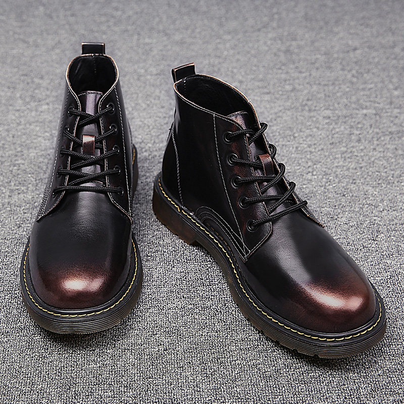 Martin Boots Man Fall Middle Barrel Men's Short Boots Trend Inlun Wind Leather Boots High Cylinder Leather Shoes Korean Version Big Boots Man