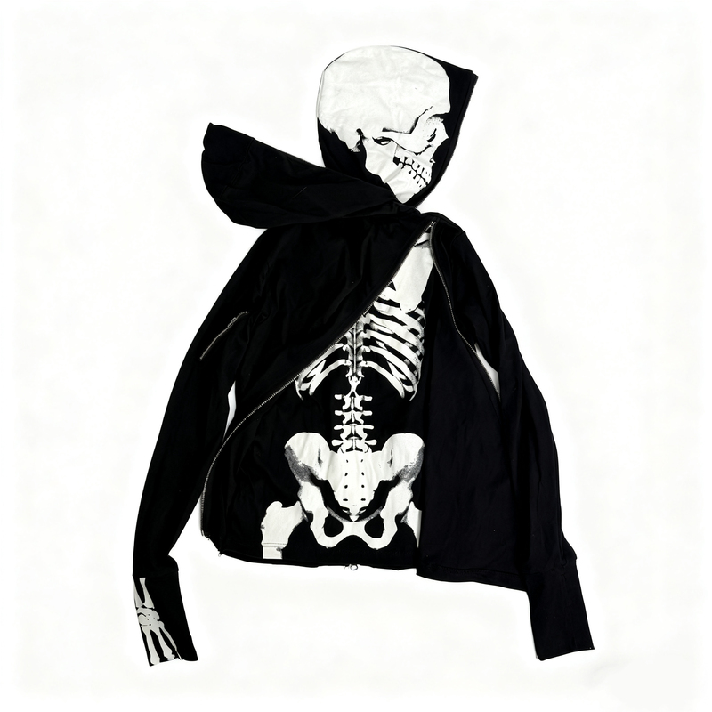 In-Stock Original Pppfm Skull Print Zip-Up Hooded Jacket Visual Kei Uc Dark Street Rock Japanese Style