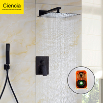  Dual-function mixing valve embedded box nozzle set Pressurized top spray rain shower Black concealed shower set