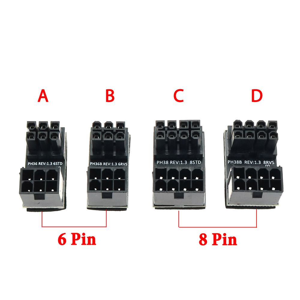 电脑主板连接器显卡电源6pin/8pin接口180度转弯头向下背部走线