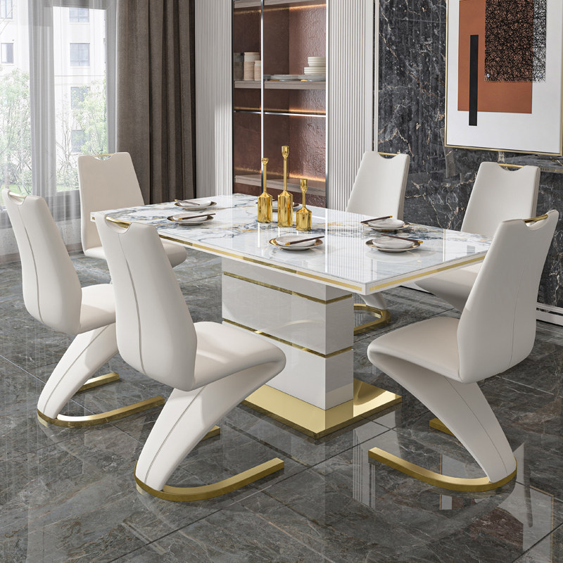 Dining table and chair combination modern minimalist light luxury household small apartment mermaid bright slate dining table rectangular dining table