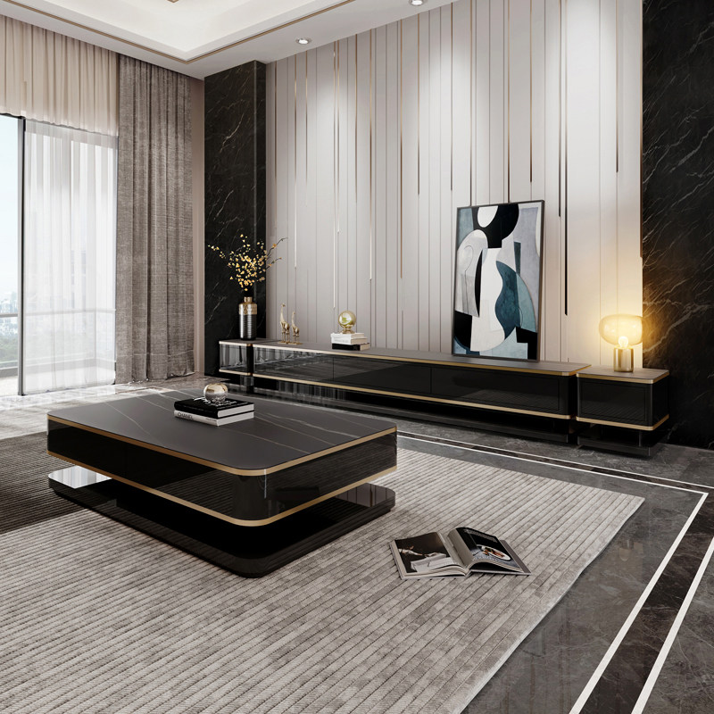 Tea Table TV cabinet combined light luxury modern rock panel living room light luxury style small household cabinet modern simple