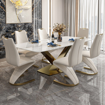 Bright Light Rock Plate Table Modern Minima Light Lavish Dining Table And Chairs Combine small family Type Home Rectangular Fancy Dining Table