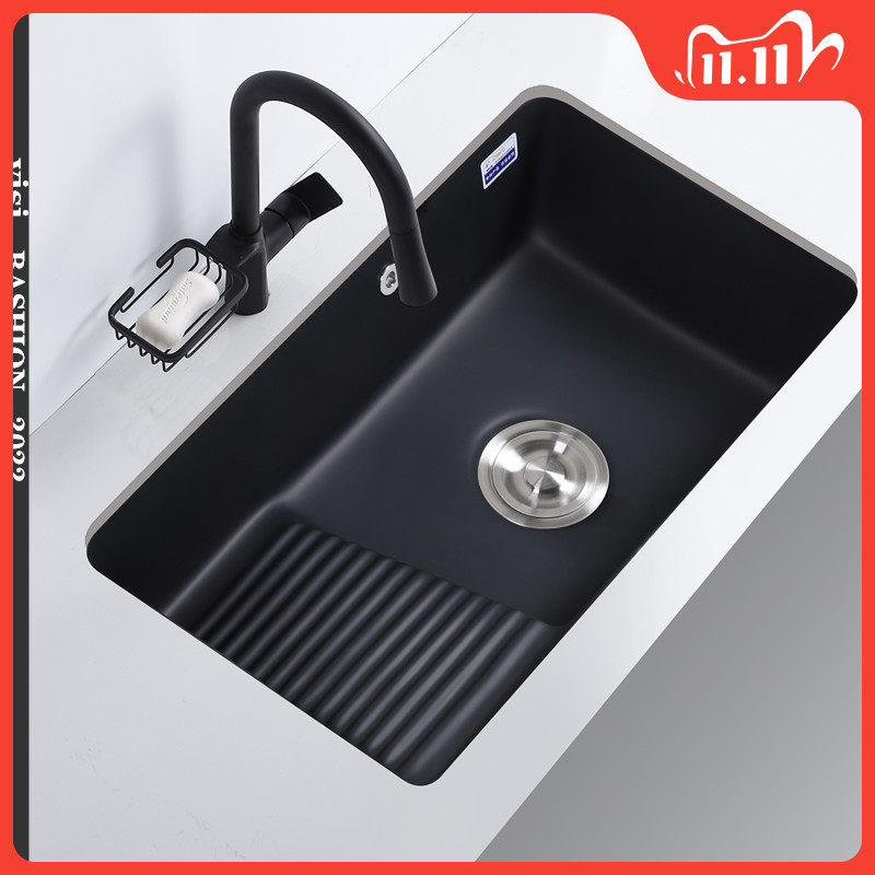 Ceramic laundry pool with washboard matte black balcony single pool under-counter basin wash basin household stone under-counter basin sink