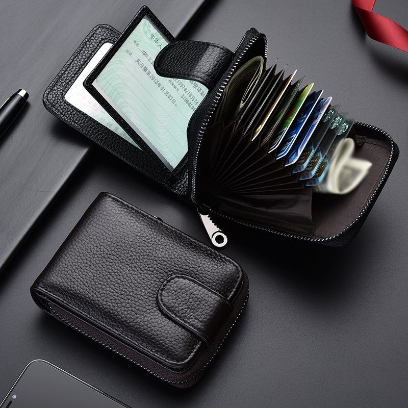 Card bag female anti-theft brush multi-card capacity large leather card holder multi-functional men's zipper driver's license card sleeve tide