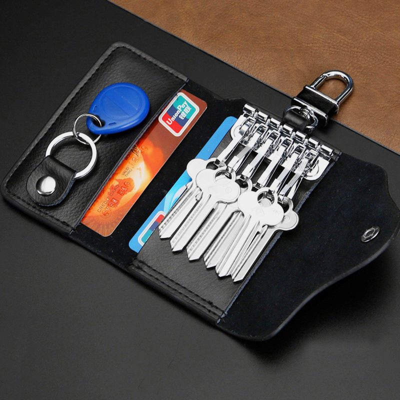 Home Function Key Bag for men and women Bull Leather Waist Hanging Cow Leather Car Key Buttoned key Pack Card Pack Card