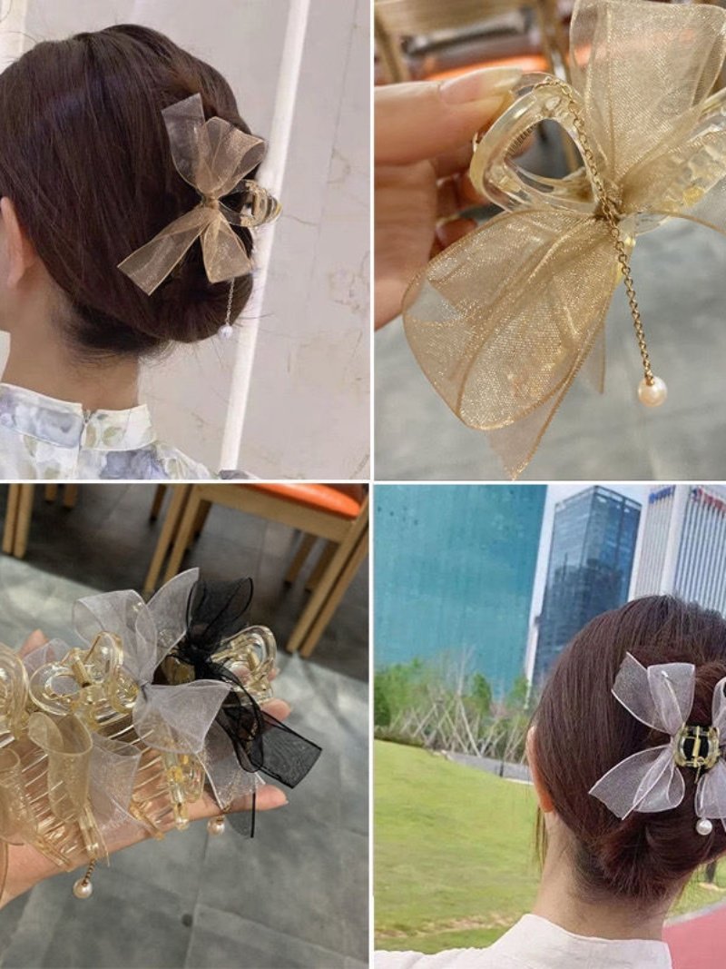 2022 Mesh Lace Bow Hair Clip for Women, Summer Updo Hair Clip for the Back of the Head, Large Shark Clip