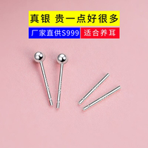 999 Pure Silver Ear Nail Woman Raised Ear Stick Anti-Allergy Ear stick Silver Bean Ears Ear-in-ear Ear Pin brief SMALL EARRINGS