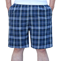 Summer mens short pajamas cotton plaid beach pants Mens large size loose home leisure large pants five-point pants tide