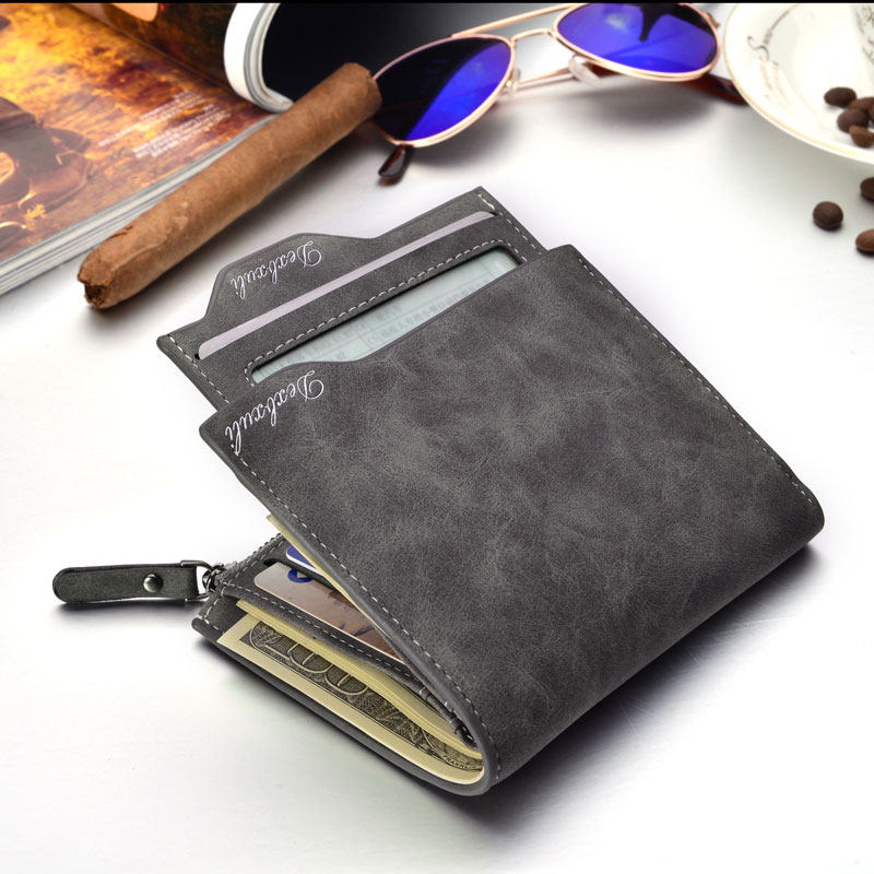 Men's short vertical multi-function wallet retro Korean version 2019 new youth student personality zipper leather wallet