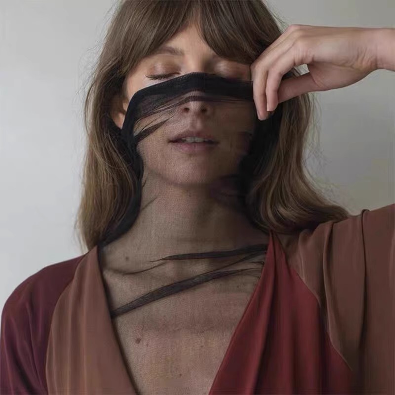 In Stock! as Thin as a Cicada's Wings! Imported Italian Silk Lace Mesh Inner Layer See-Through Top with High Collar for Women In Stock! as Thin as a Cicada's Wings! Imported Italian Silk Lace Mesh Inner Layer See-Through Top with High Collar for Women