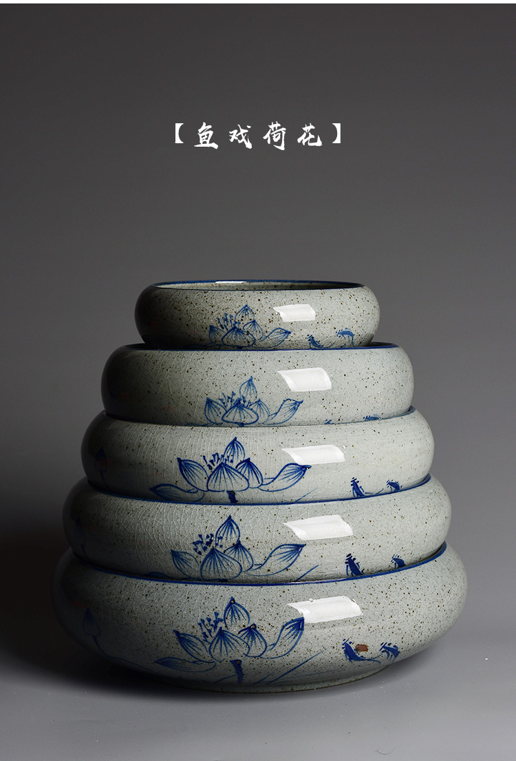 Huai daffodils basin hand - made ceramic restoring ancient ways round copper wire grass hydroponic water lily leaf lotus king faceplate