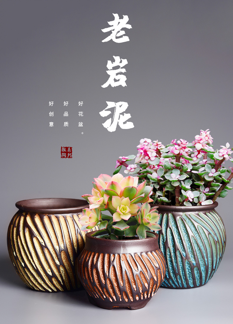 Old rock, coarse pottery flowerpot more meat clearance breathable meat meat the plants potted small creative home, green clay POTS