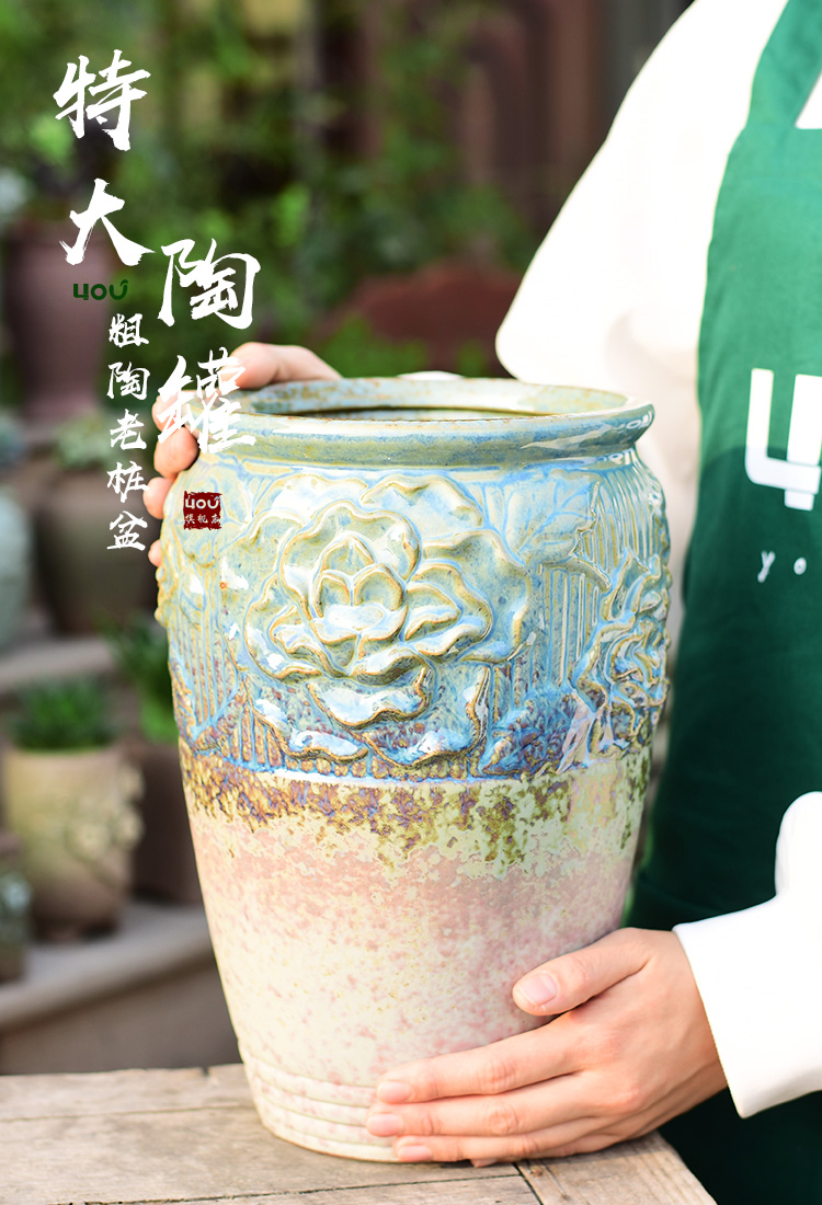 Extra large high basin mage old running more meat coarse pottery flowerpot ceramics creative cliff household green plant POTS to restore ancient ways