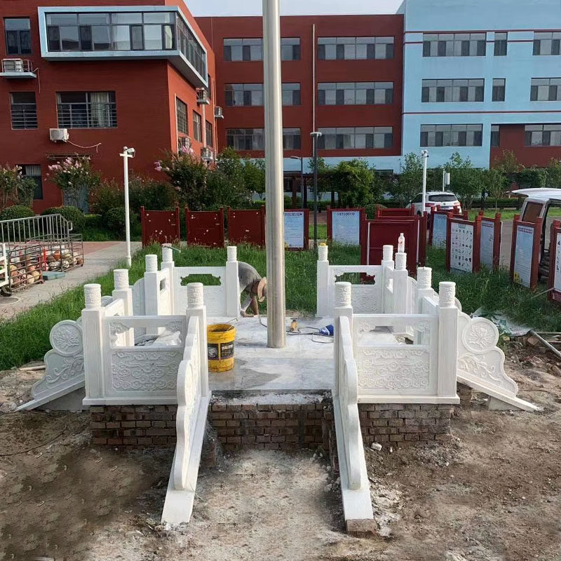 White marble flag-raising platform Stone carving guardrail River guardrail School government Marble flag platform railing Stone arch bridge