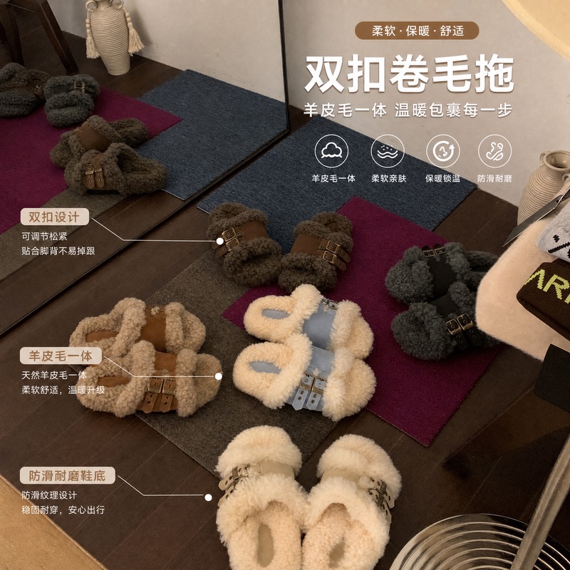 Sangpo 2026 New Style Furry Shoes for Women, Outdoor Slip-On with Double Buckle, Lambswool Warm Non-Slip Casual Slippers for Women Sangpo 2026 New Style Furry Shoes for Women, Outdoor Slip-On with Double Buckle, Lambswool Warm Non-Slip Casual Slippers for Women