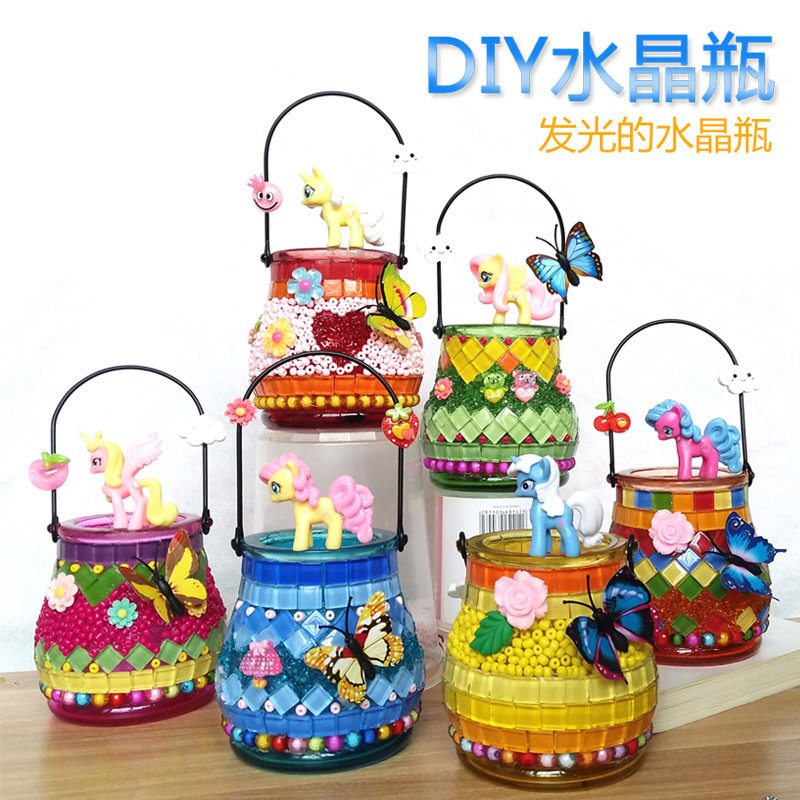 Children's handmade diy crystal bottle Mosaic Material Package Luminous Glass Vase Creative sticker painting Girl gift