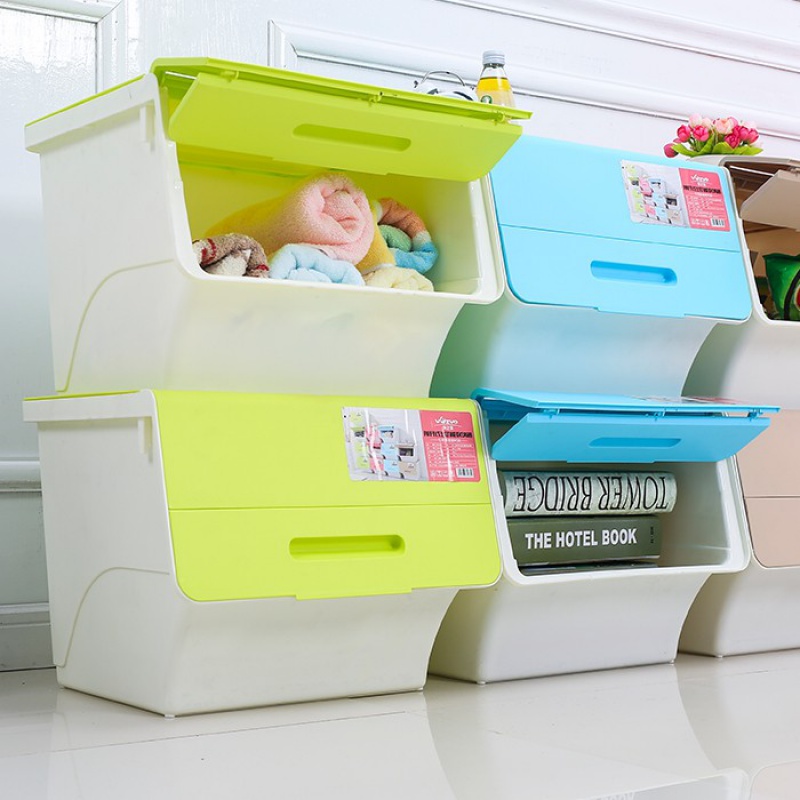 Large number plus high deposit front open containing box clothes toy finishing box clothing collection containing box covered plastic