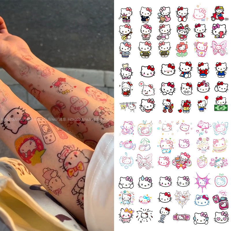 Hellokitty Cute Cartoon Tattoo Stickers Summer Waterproof Long-Lasting Kt Cat Flower Arm Full Back Realistic Stickers Hellokitty Cute Cartoon Tattoo Stickers Summer Waterproof Long-Lasting Kt Cat Flower Arm Full Back Realistic Stickers