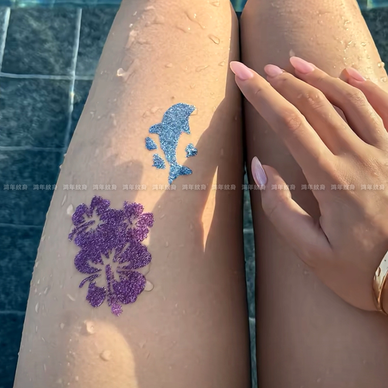 Dolphin Hibiscus Flower Glitter Tattoo Sticker Colorful Waterproof Arm Wrist Thigh Niche Personality Sparkling ins Dolphin Hibiscus Flower Glitter Tattoo Sticker Colorful Waterproof Arm Wrist Thigh Niche Personality Sparkling ins