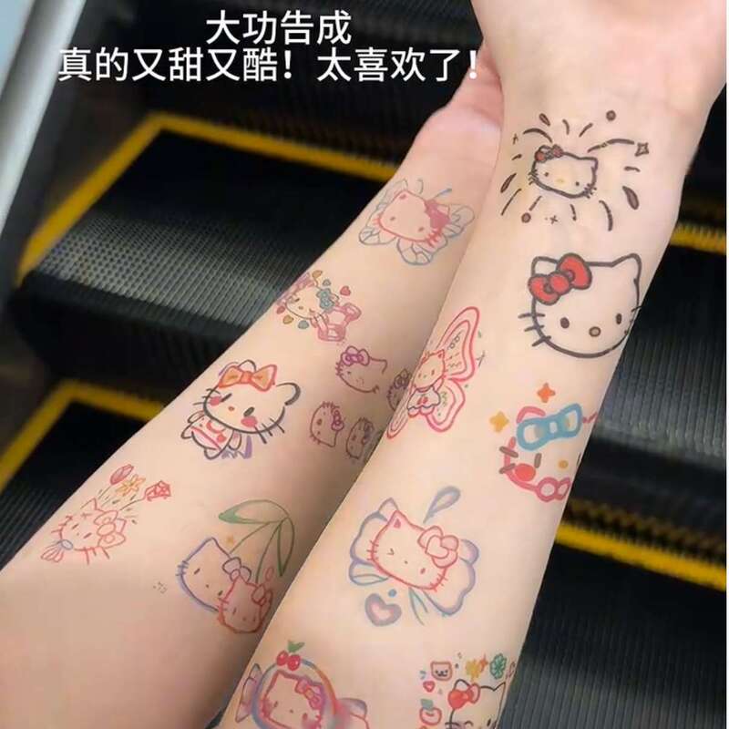 Popular Dopamine Kitty Cat Tattoo Stickers, Cute Cartoon Waterproof Long-Lasting Arm Stickers, Washable and Suitable for Gifting