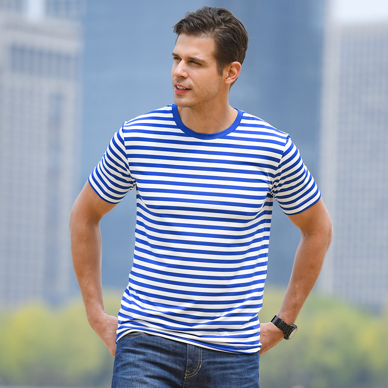Eagle claw action round neck couple shirt COOLMAX sea soul shirt men's striped short-sleeved T-shirt half-sleeved summer sailor suit