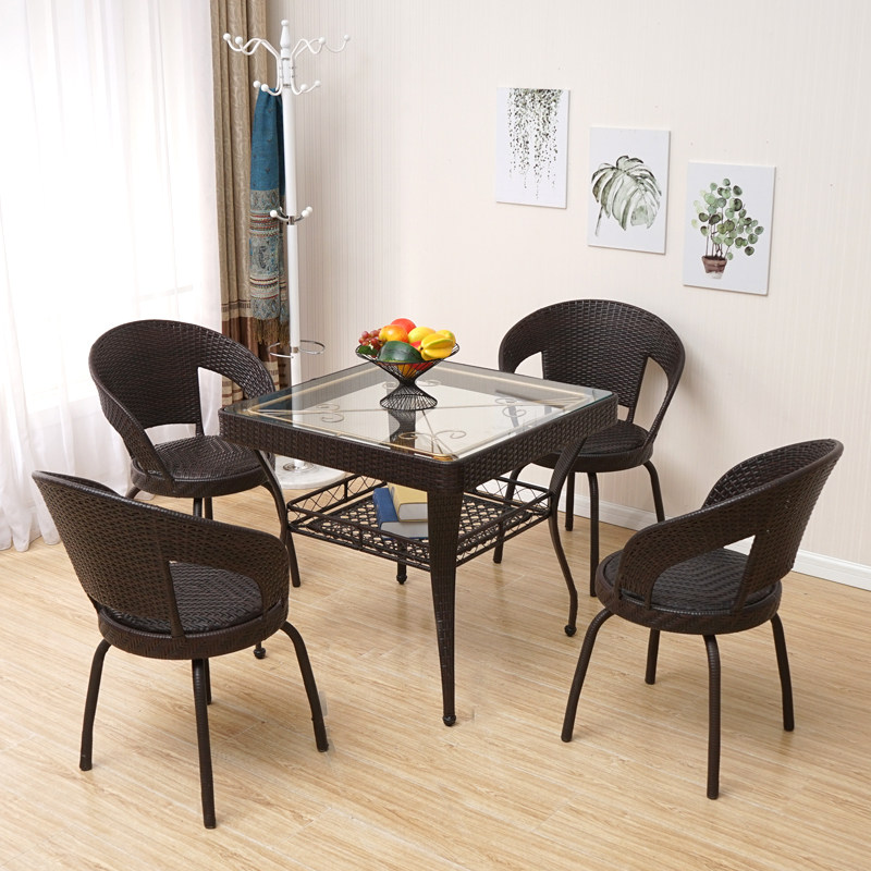 80 large square table outdoor rattan chair three-piece tea table home balcony table and chair dining table leisure mahjong table backrest chair