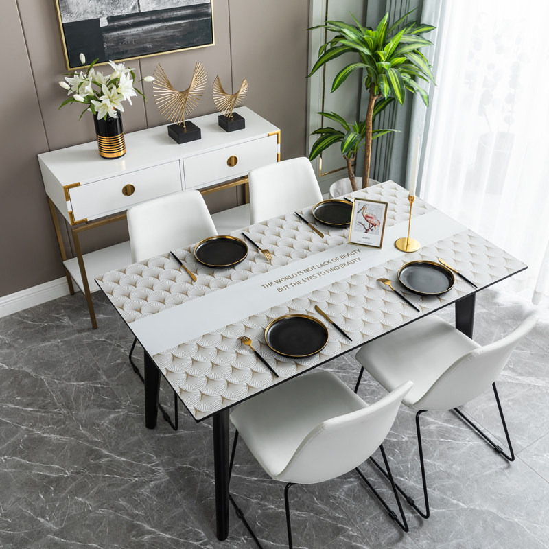 Table cushion for home waterproof and anti-burn, rectangular table cloth light and luxurious Nordic high-end cortical tea table mat