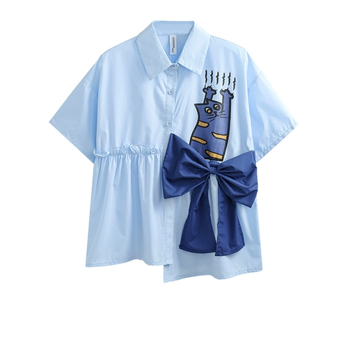 Брендовая летняя мультяшная рубашка с бантиком