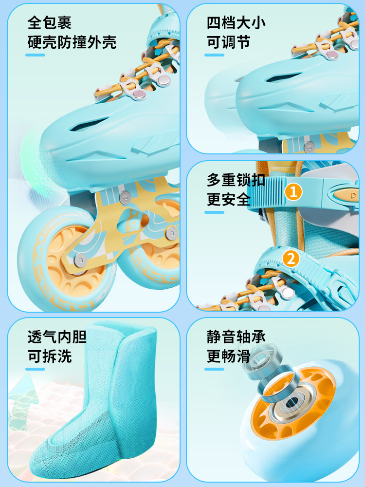 Roller Skates for Children, Professional Roller Skates, Genuine Adjustable Full Set, Inline Skates for Boys and Girls, Skating Beginners