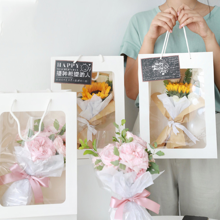 Valentine's Day flowers transparent tote bag pvc creative window open window gift bag Bouquet packing box Souvenir