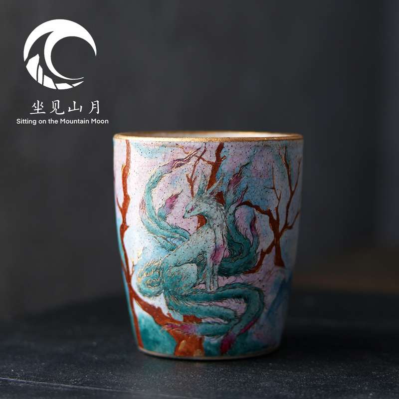 Personal Tea Cup for Viewing Mountains and Moon, Hand-Painted Nine-Tailed Fox, Large Master Cup, Cola Cup, Qingyao Liu Bingshuo Personal Tea Cup for Viewing Mountains and Moon, Hand-Painted Nine-Tailed Fox, Large Master Cup, Cola Cup, Qingyao Liu Bingshuo