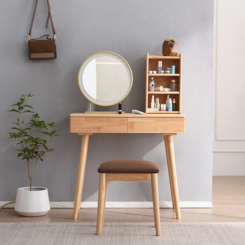 Nordic simple Joins Wind solid wood Bedroom Makeup Table MAKEUP TABLE CONTAINING CABINET INTEGRATED WITH LED LIGHT SMALL FAMILY TYPE BEDROOM