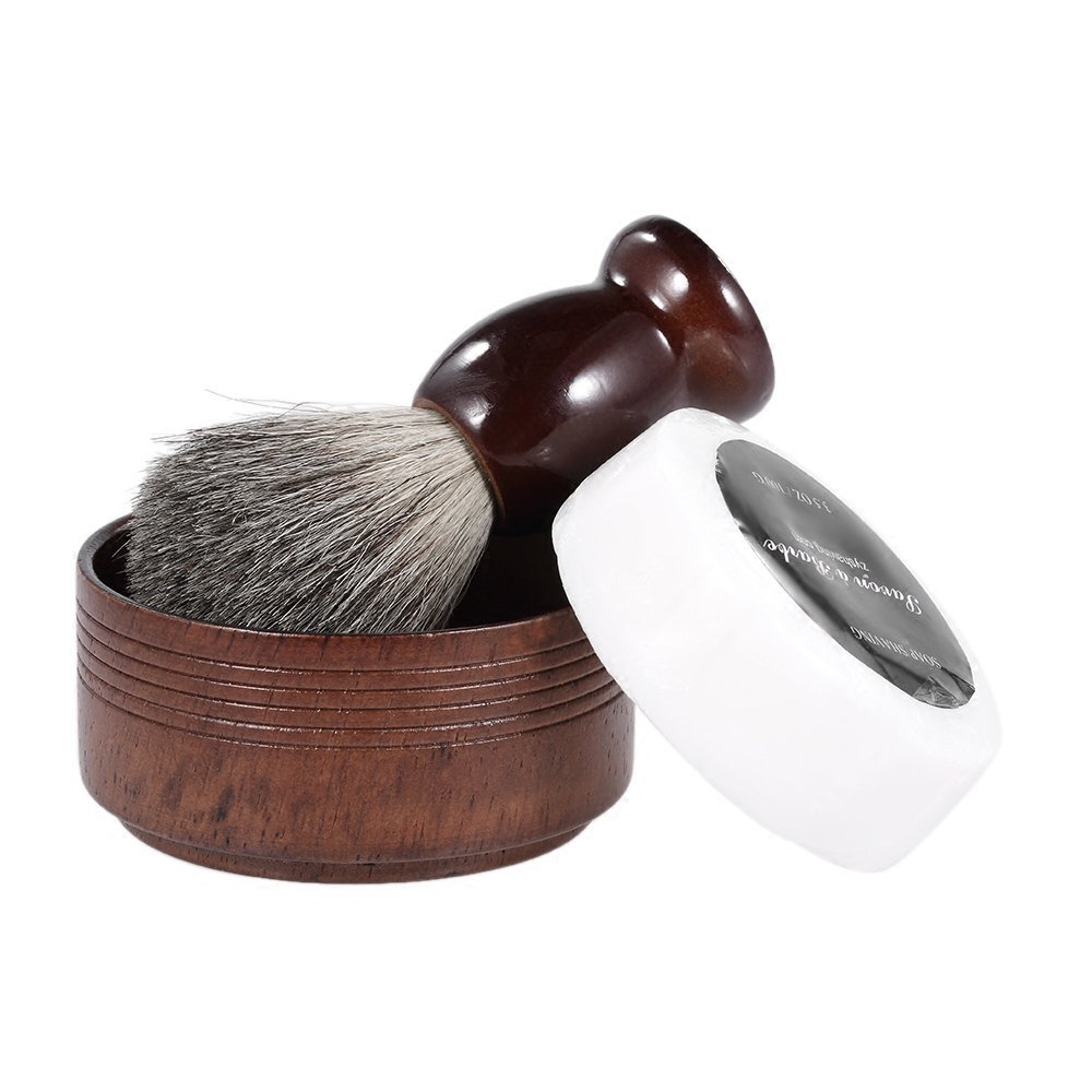 Shaving brush badger hair set cleaning brush foam brush soap bowl beard brush shaving cream shaving soap brush solid wood bowl