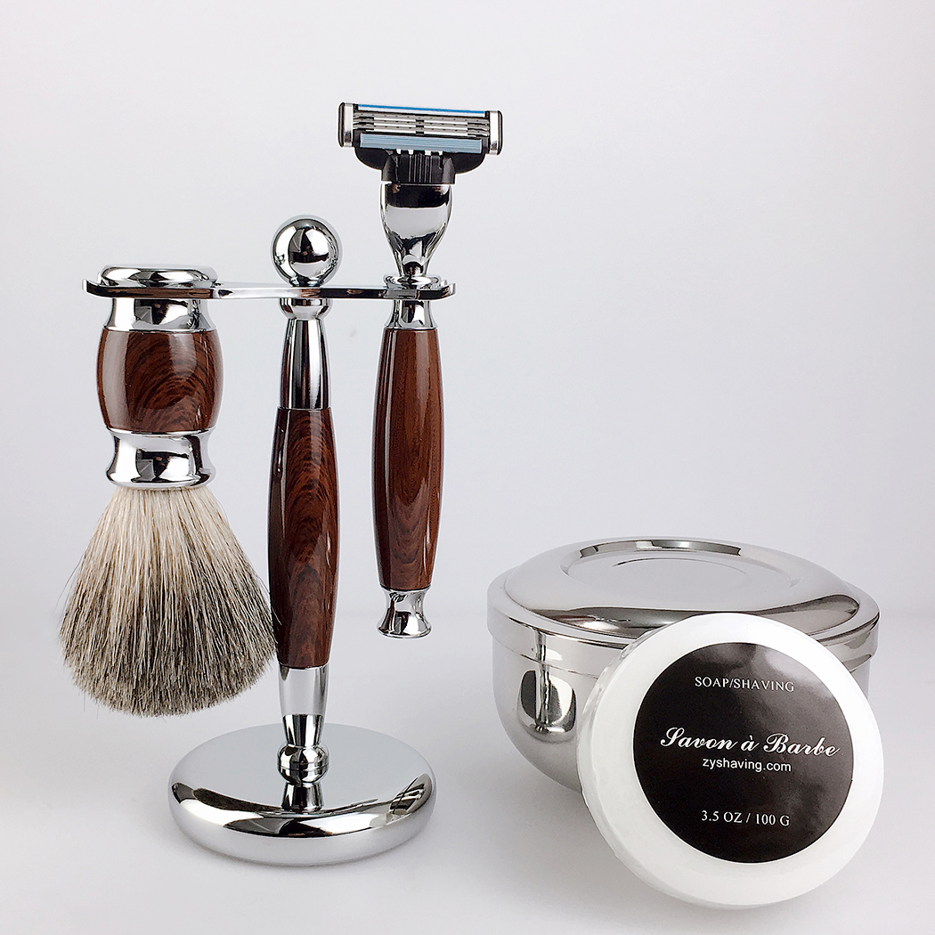 Retro wood grain Manual shaving with razor shave knife 3-layer blade razor Old-fashioned Beard Knife Scraper Gift Box Set Accessories