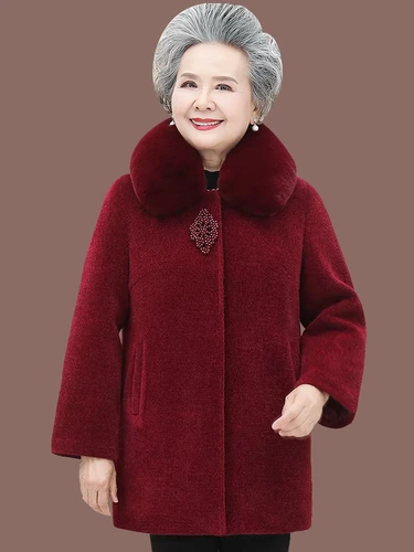 Осенний бархатный утепленный пуховик, шерстяная куртка для матери, для среднего возраста