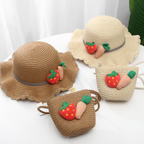 Childrens visor hat Girls spring and summer new straw hat change bag baby sunscreen big brim sun fisherman hat