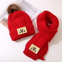 Baby hat scarf Two-piece set Autumn and winter childrens hat scarf thickened velvet Medium and large boy and girl hat