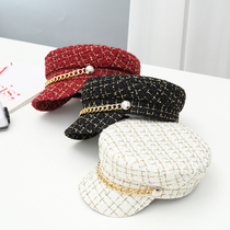 Beret female British retro octagonal hat autumn thin fashion sunscreen flat hat Navy style hat Korean version tide