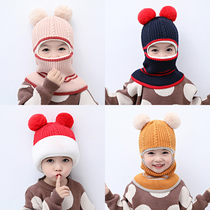 Baby scarf hat one male and female child wool hat winter baby child warm scarf windproof plus velvet hat