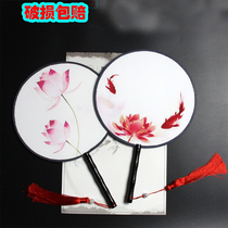  Classical double-sided group fan Womens Hanfu fan Court square dance fan Retro style long-handled round fan Palace fan customization