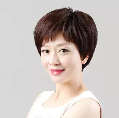 Wig female short hair fluffy natural temperament short hair middle-aged and elderly lady real hair silk age reduction wig short hair lady